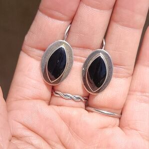 Vintage 925 sterling silver marquise onyx earrings
